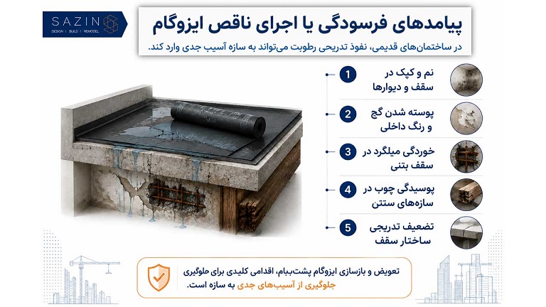 پیامد های فرسودگی یا اجرای ناقص ایزوگام 