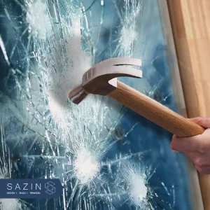 تست ضربه چکش روی شیشه دارای ویندو فیلم